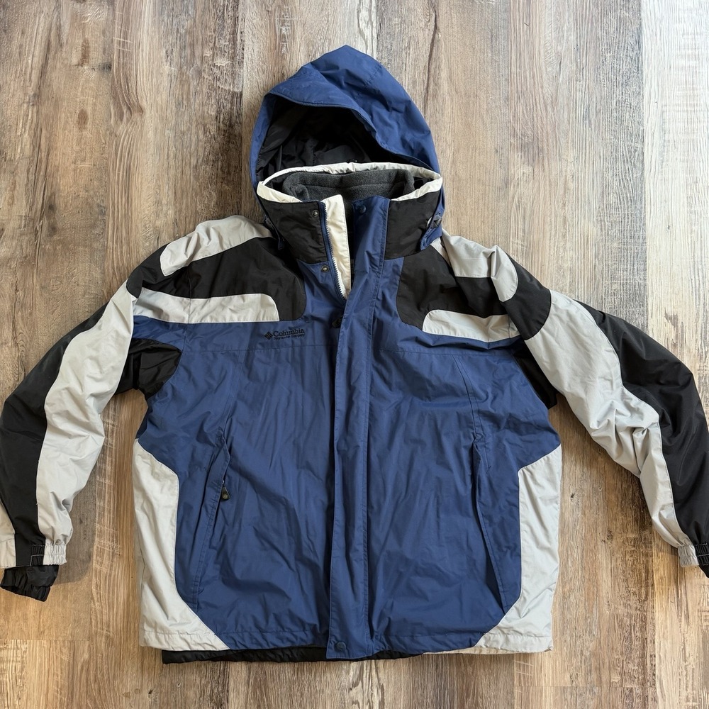 Columbia Jacket Mens XL Blue Interchange 3 in‎ 1 Fleece Lined Ski Jacket